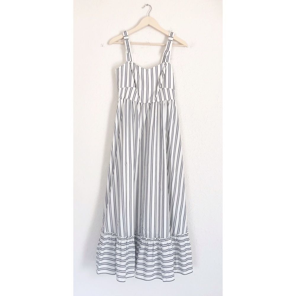 GIANNI BINI Striped Maxi Dress Sleeveless Tiered Prairie Ivory Navy Size 2 4 New - Picture 2 of 12